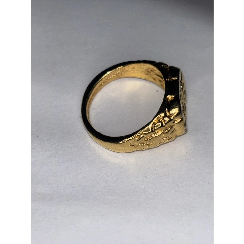 Vintage Men's Gold Tone Nugget Ring Size 10.5 Chunky Statement Fashion 1980's